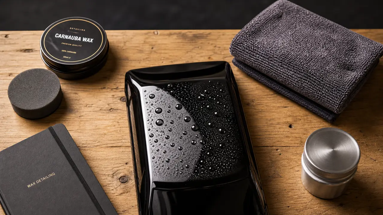 Detailing car wax carnauba : rendu brillant sur carrosserie noire