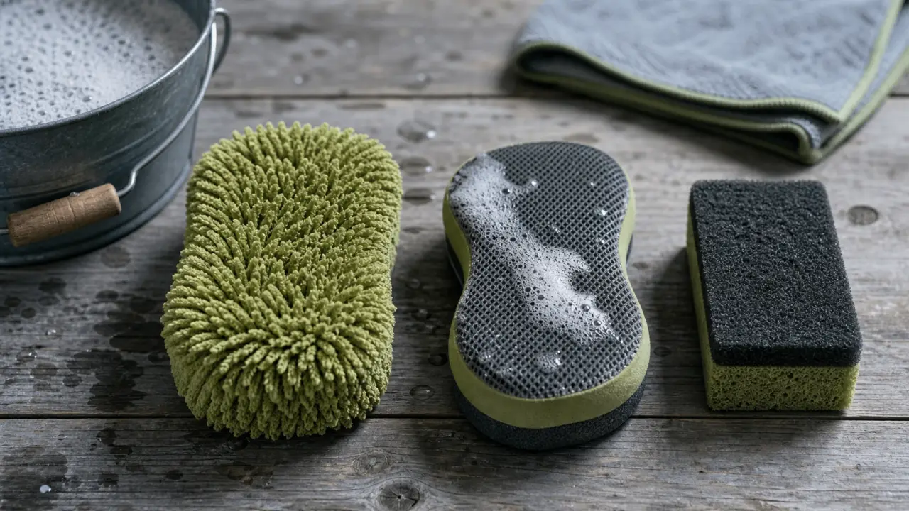 Eponge pour voiture sans rayer : microfibre extérieure et scrub intérieur