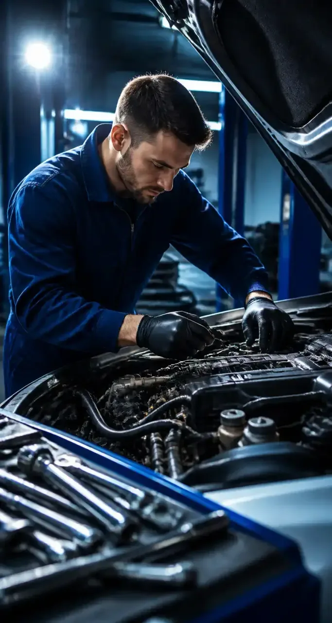 Mécanicien inspectant le moteur d'une voiture