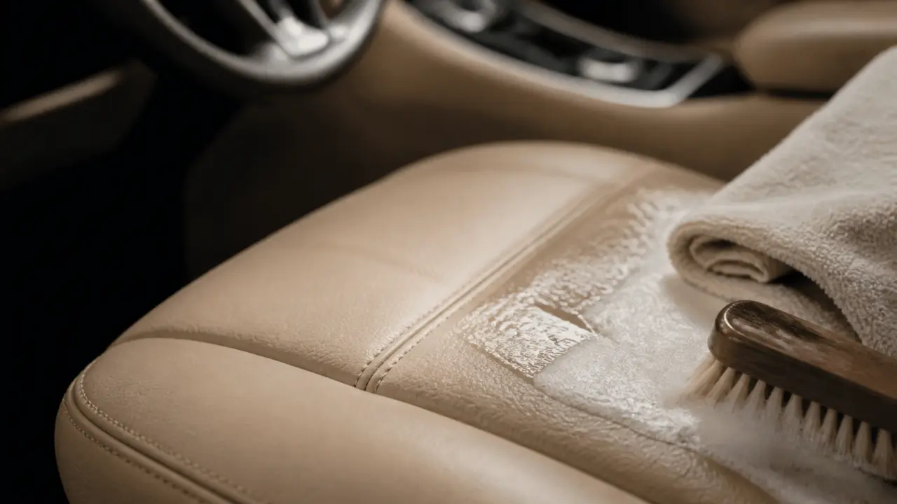 Cuir voiture nettoyage avec microfibre et mousse pH contrôlé