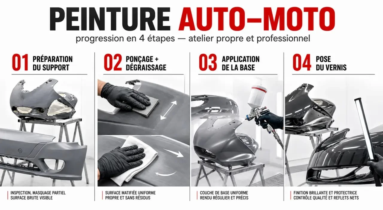 Étapes de préparation et d’application pour peinture auto moto