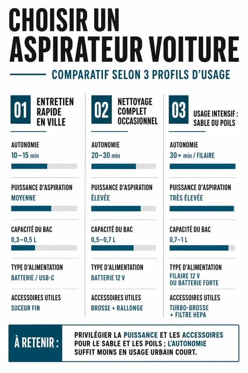 Comparatif de la meilleure aspirateur voiture selon l’usage, l’autonomie et le budget