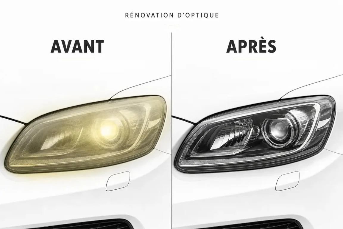Nettoyage optique voiture : phare terni avant et après restauration
