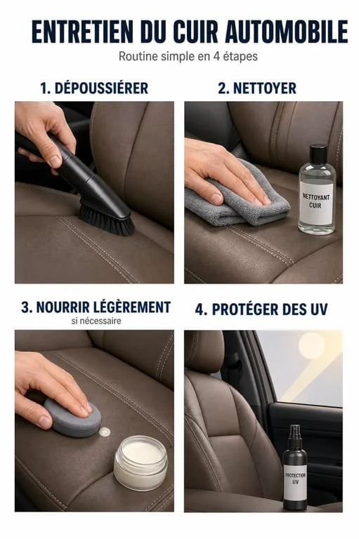 Entretien cuir voiture : routine en quatre étapes pour nettoyer et protéger le cuir