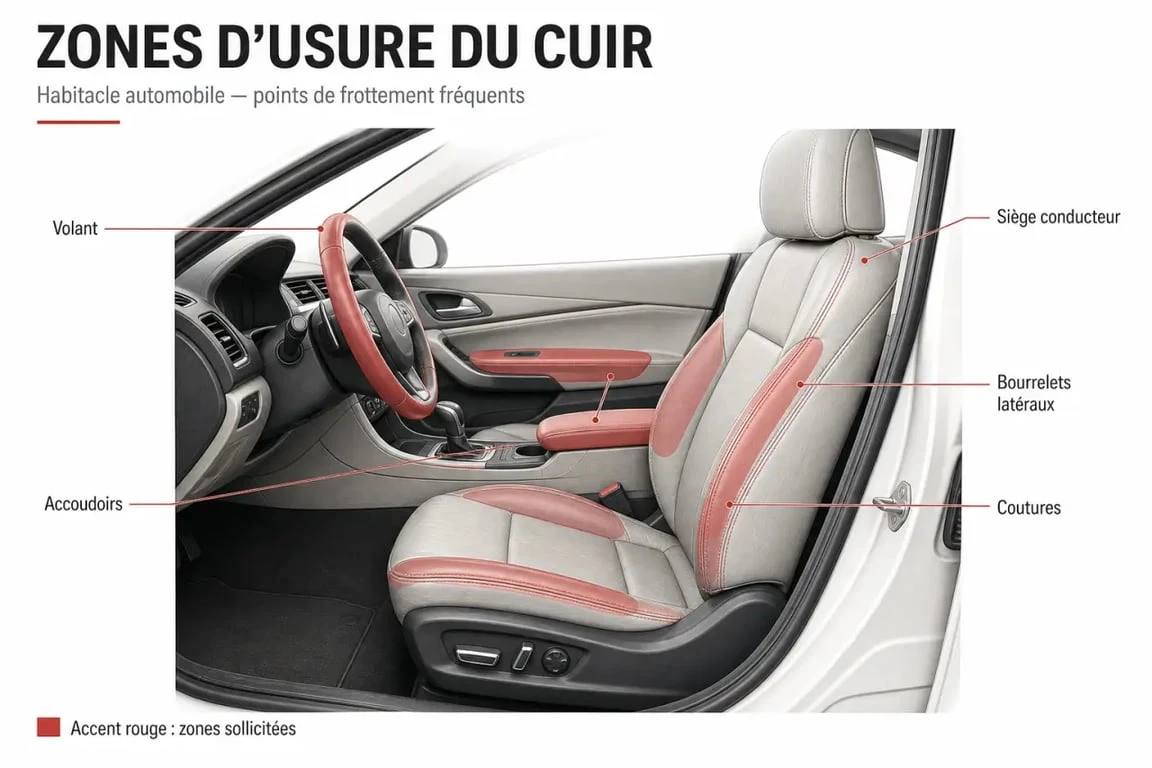 Entretien cuir voiture : zones d’usure à surveiller sur un siège conducteur