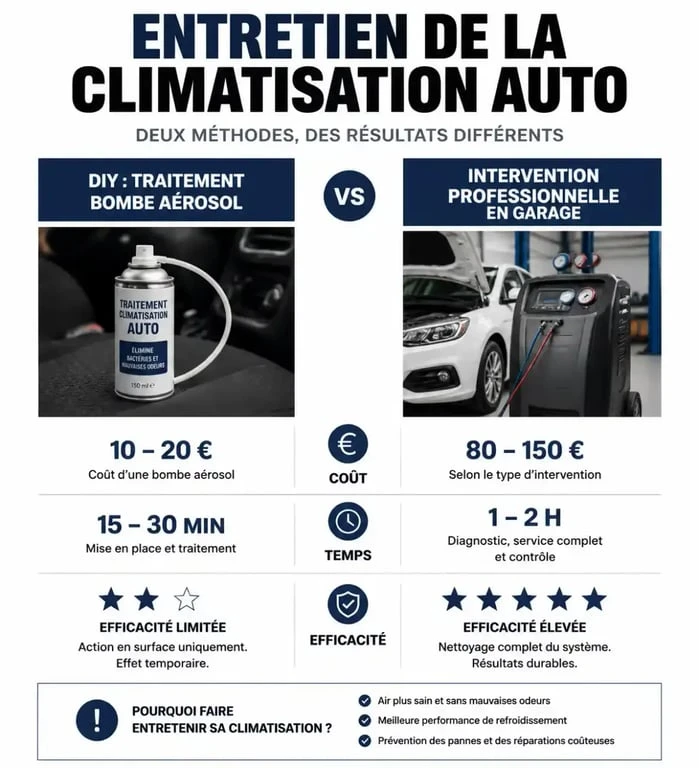Infographie comparative nettoyage climatisation voiture : DIY vs professionnel