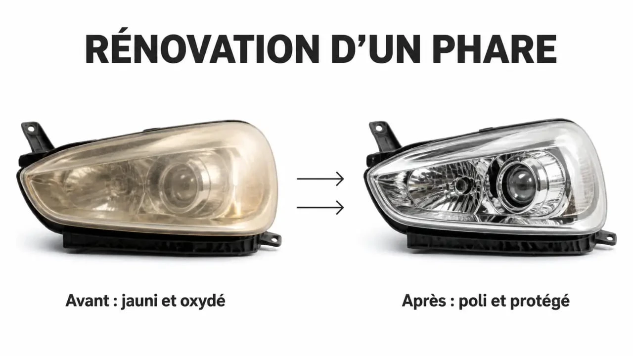 Kit rénovation phare : avant et après un phare jauni restauré
