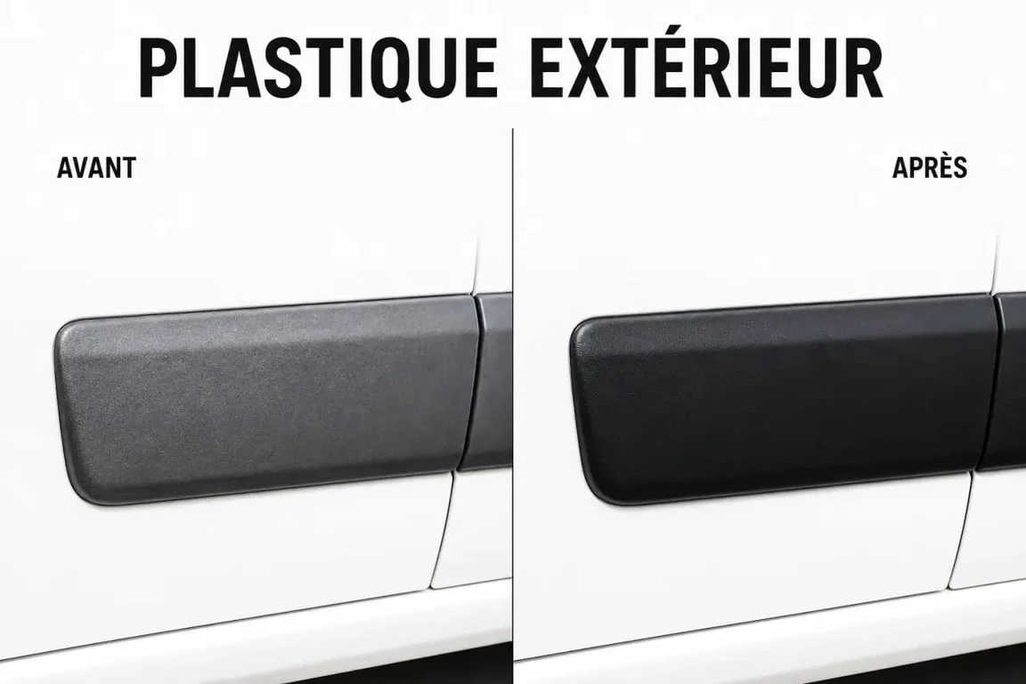 Nettoyage plastiques voiture : plastique extérieur terni puis rénové