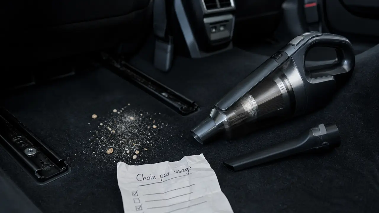 Meilleure aspirateur voiture sans fil, miettes et sable dans le coffre
