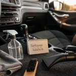 Nettoyage habitacle voiture avec microfibre et spray pour vitres