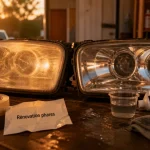 Nettoyage des phares voiture : kit de rénovation et phare avant terne