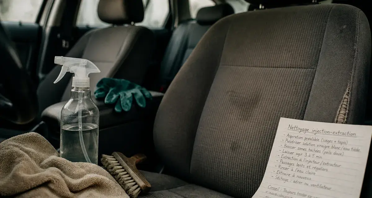 Nettoyage siege voiture avec microfibre et vinaigre, soins naturels du siège auto