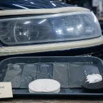 Rénovation phare voiture : ponçage, polish et protection UV sur phare en polycarbonate