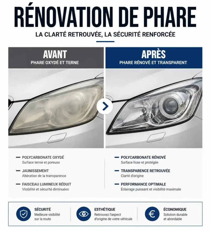 Comparatif avant après rénovation phare Norauto pour une meilleure visibilité