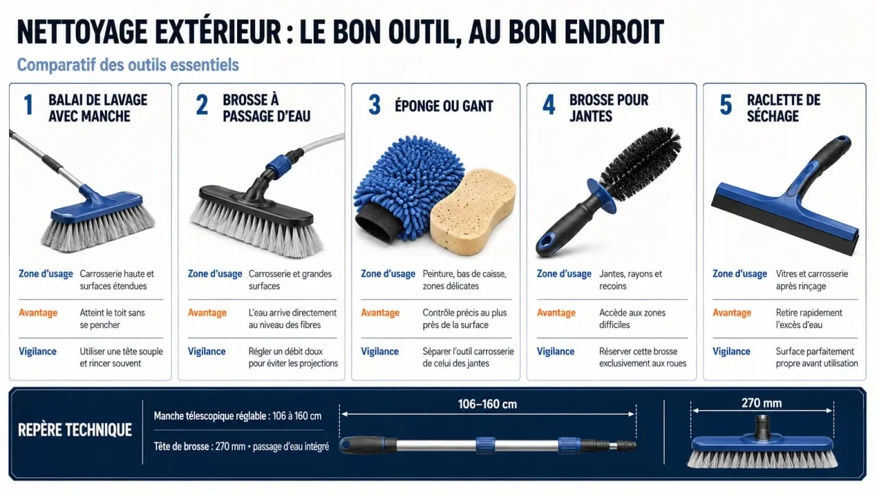 Balai de nettoyage voiture et accessoires comparés selon leur usage et leurs caractéristiques