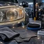Nettoyage phare voiture opaque : phare en polycarbonate terni, ponçage et protection anti-UV
