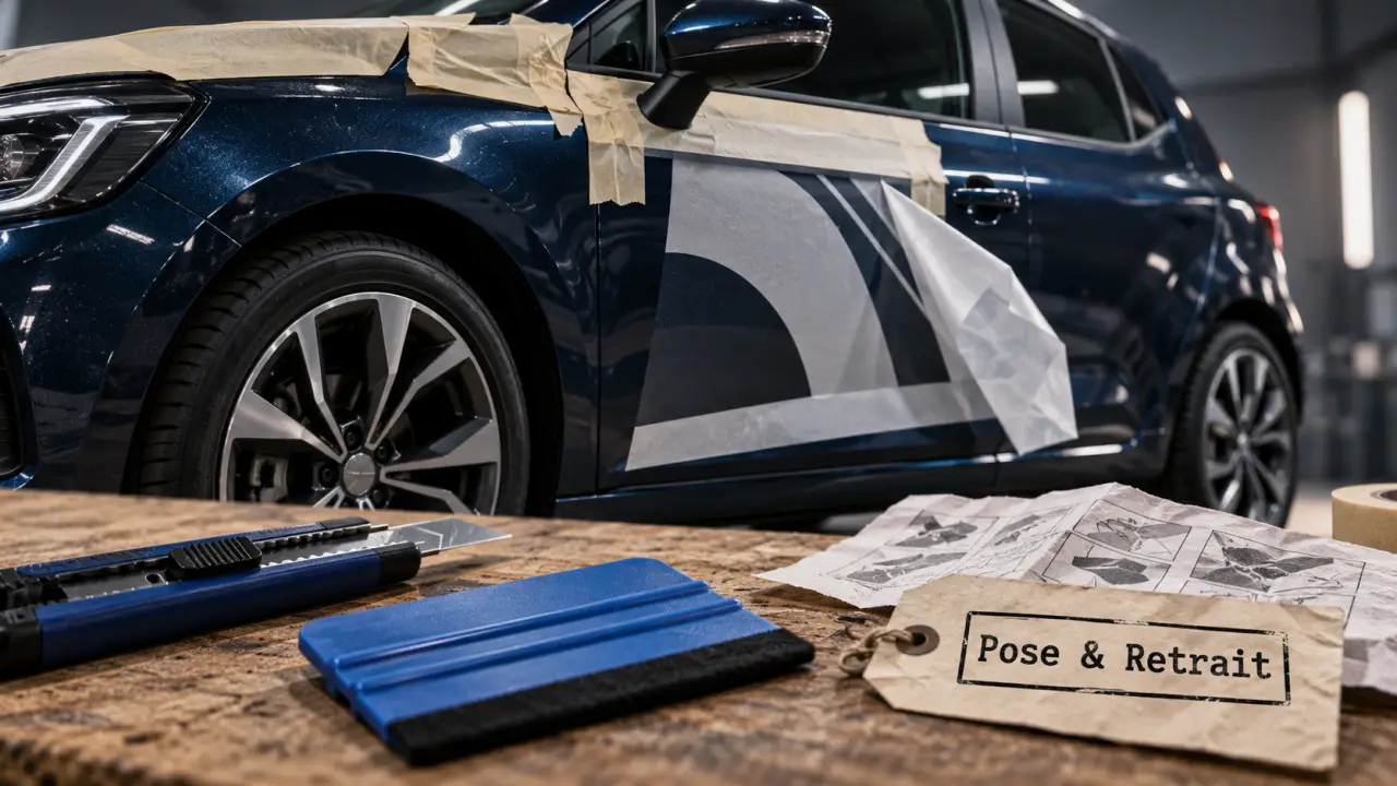 Décoration voiture extérieur : sticker en pose sur voiture