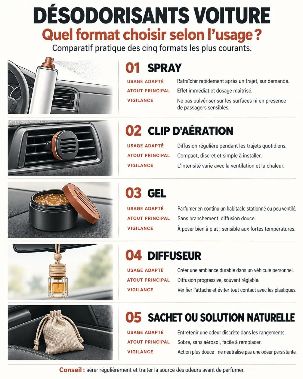 Infographie comparative des formats de désodorisant voiture