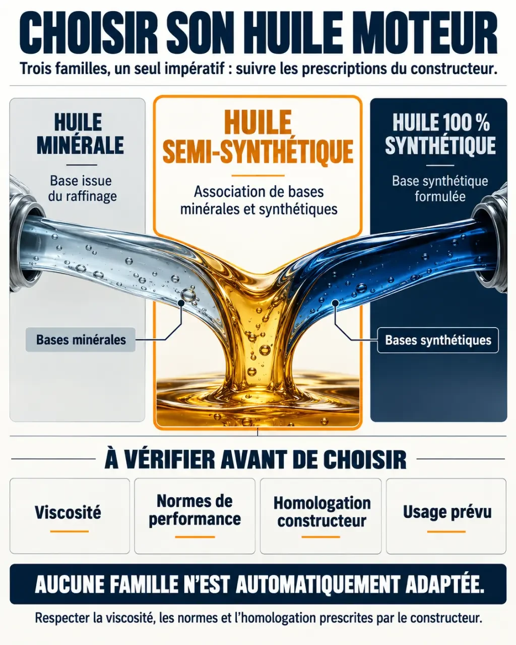 Comparaison entre huile minérale, huile semi synthétique et huile 100 % synthétique