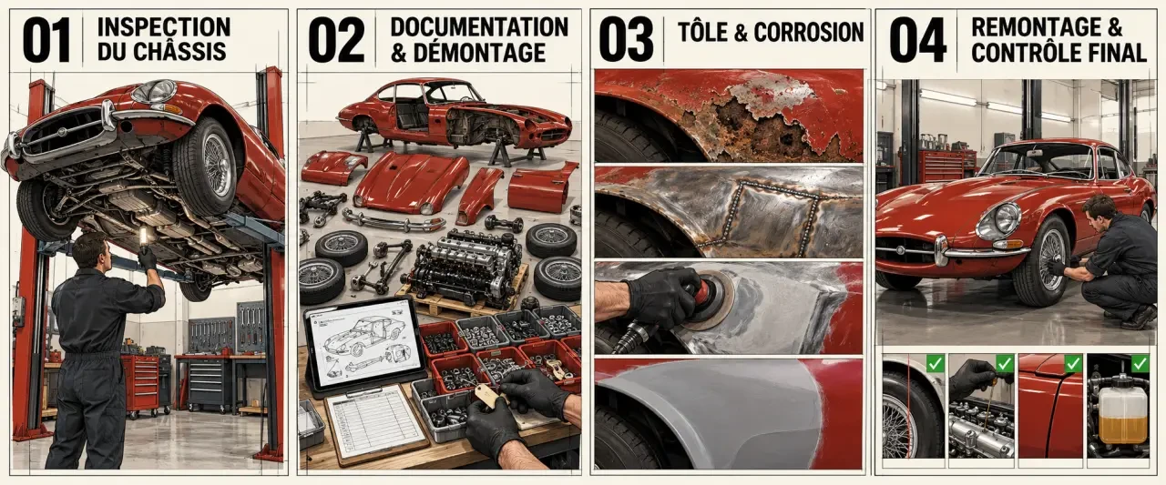 Étapes clés de la restauration d’une voiture ancienne, du diagnostic au remontage